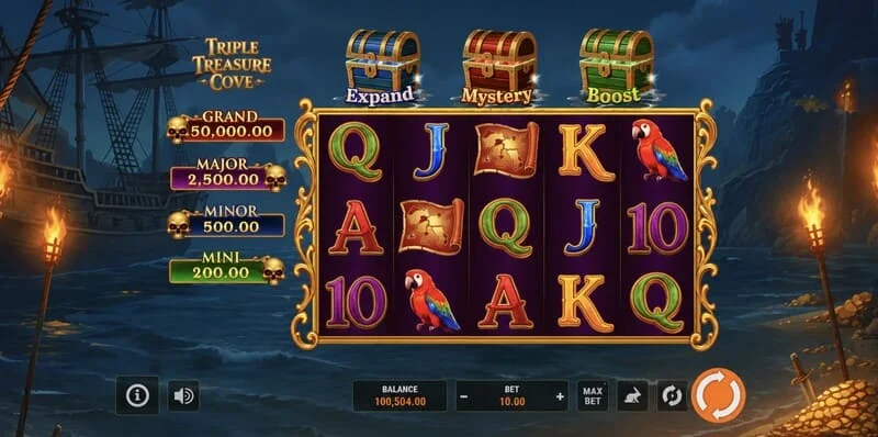 Triple Treasure Cove - Hold and Win bonus round na may mga barya